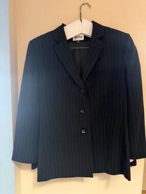 Kasper Classic Womens Pinstripe Black Skirt Suit Set Size 18